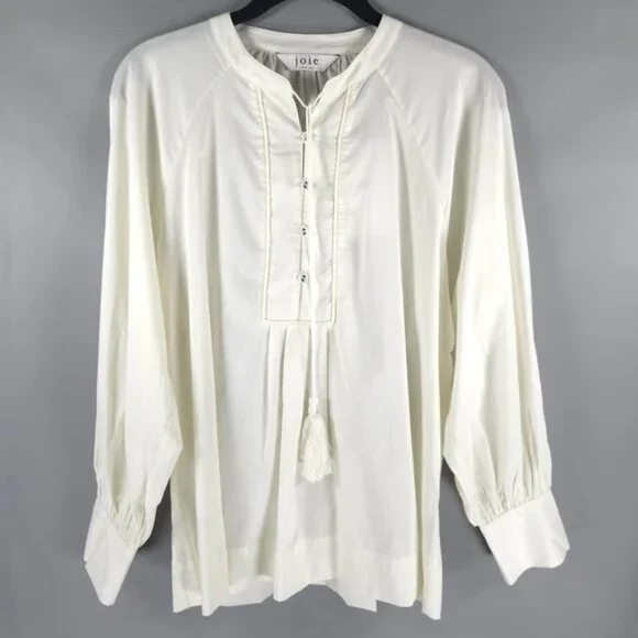 NWT Joie Dracha Porcelain Pleated Top Long Sleeve Top 9118P04950B Size S